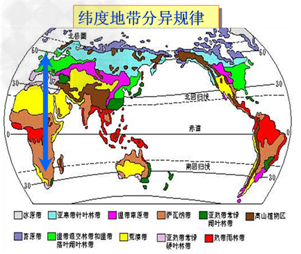 各自然带沿着南北方向作有规律的更替