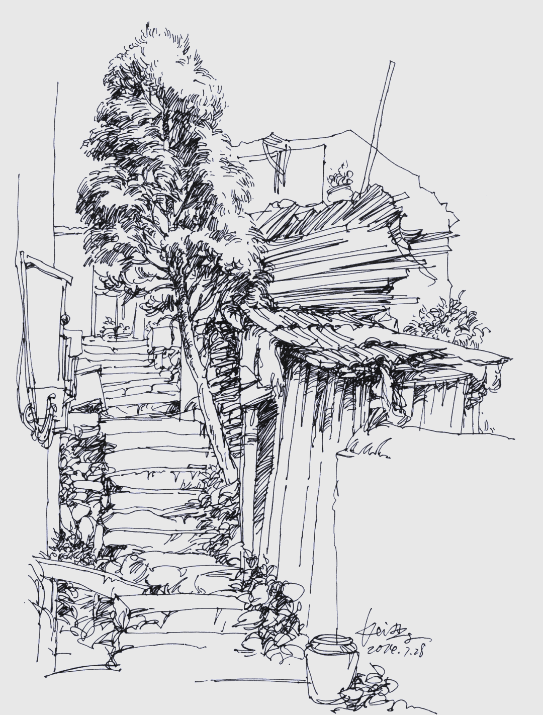 众多精美建筑风景速写钢笔画合集,免费领取!