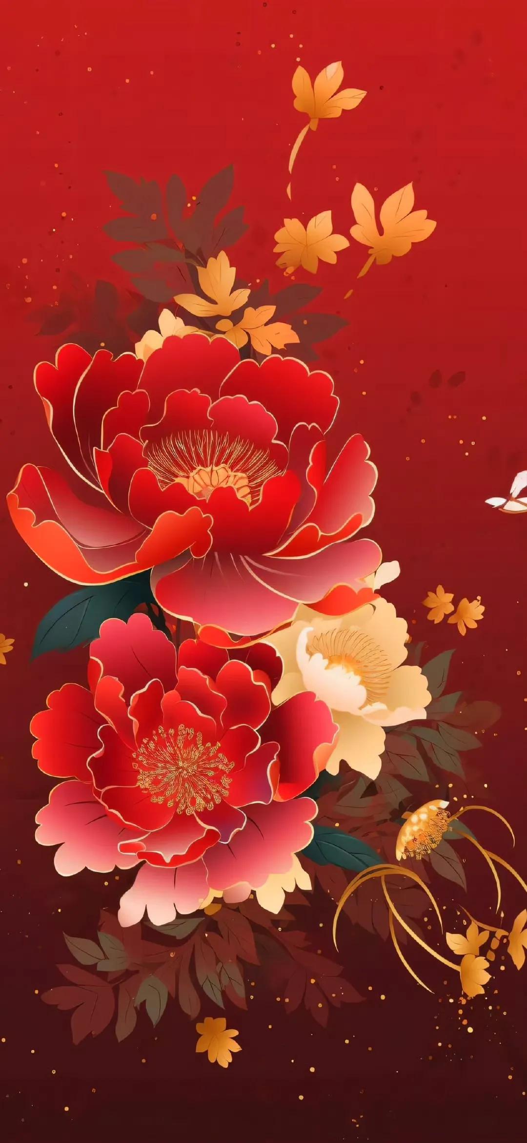一组惊艳国风牡丹花手机壁纸
