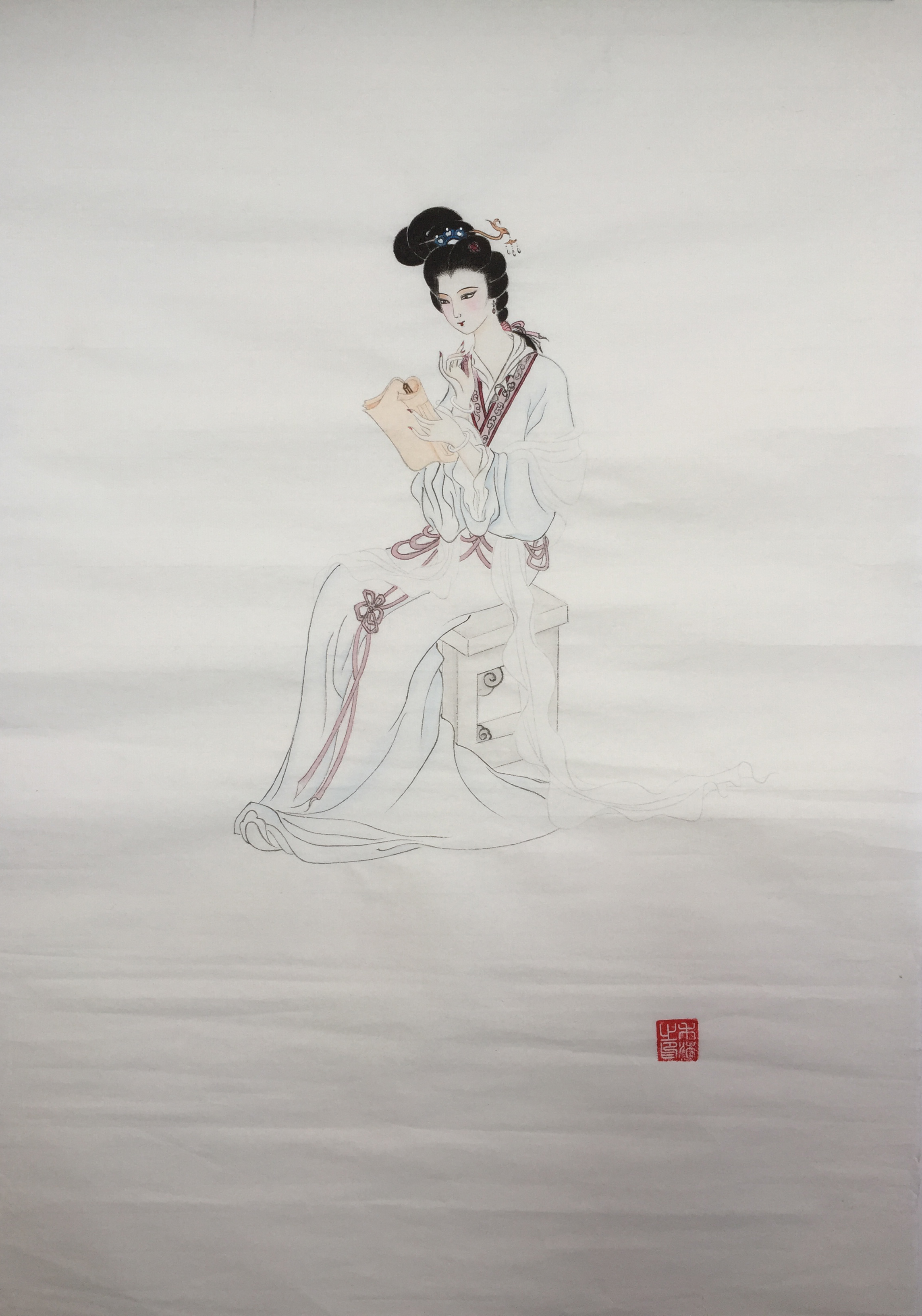 四美图(理妆,阅书,抚琴,针绣)