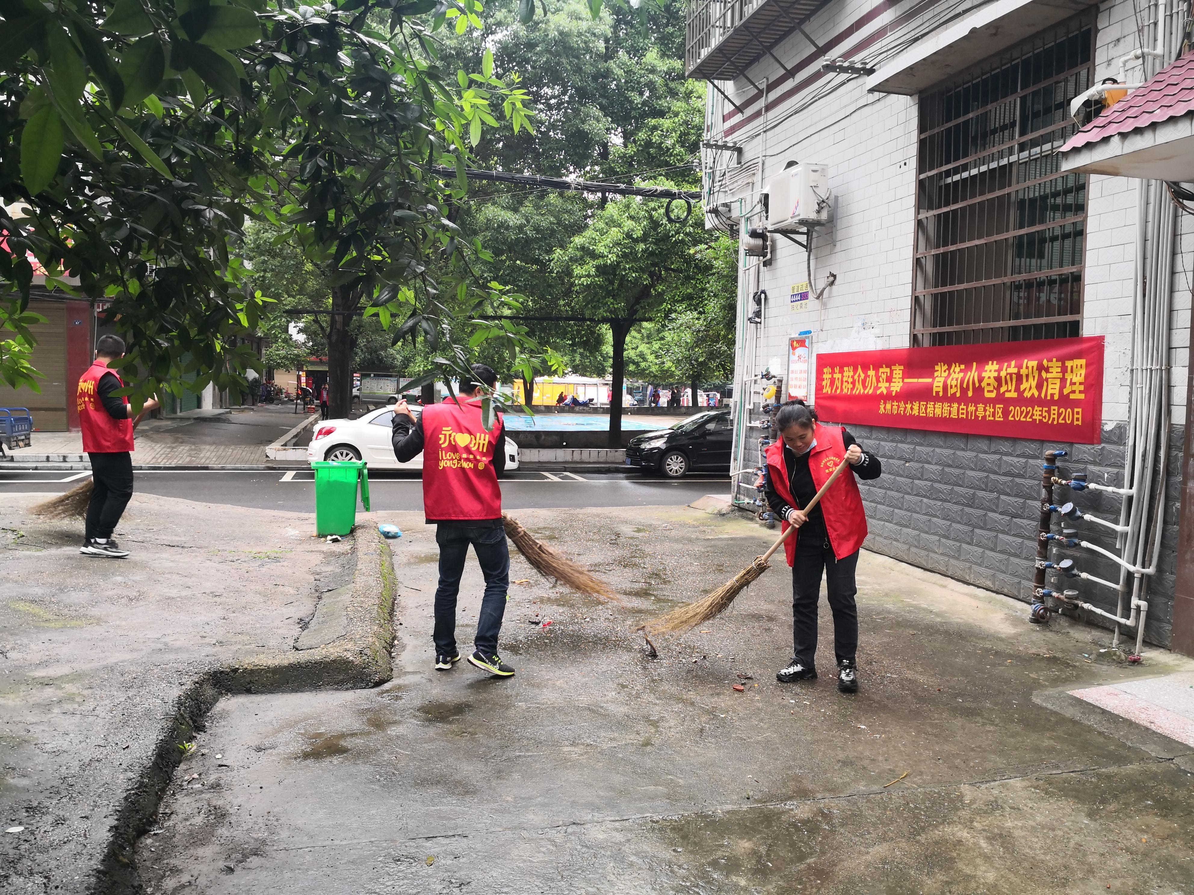 我为群众办实事|冷水滩区白竹亭社区:开展背街小巷垃圾清理 志愿服务