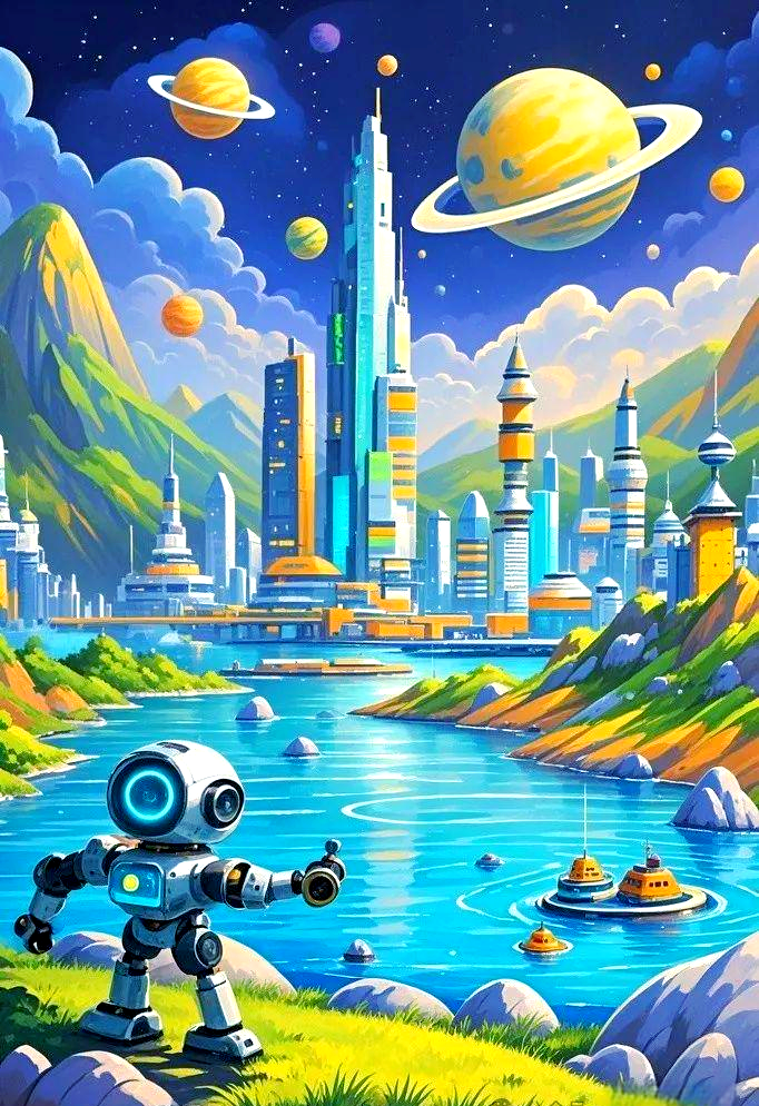 众多科幻绘画作品展现未来星球城市,智能机器人等主题