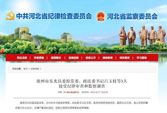 沧州市东光县委原常委,政法委书记吕玉枝等3人被查