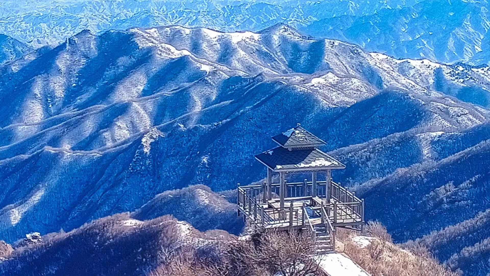 影像记录丨河北石家庄平山驼梁风景区:雪卧云顶山巍峨