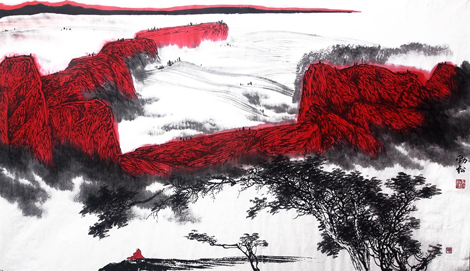 中国红——高劲松山水画作品欣赏