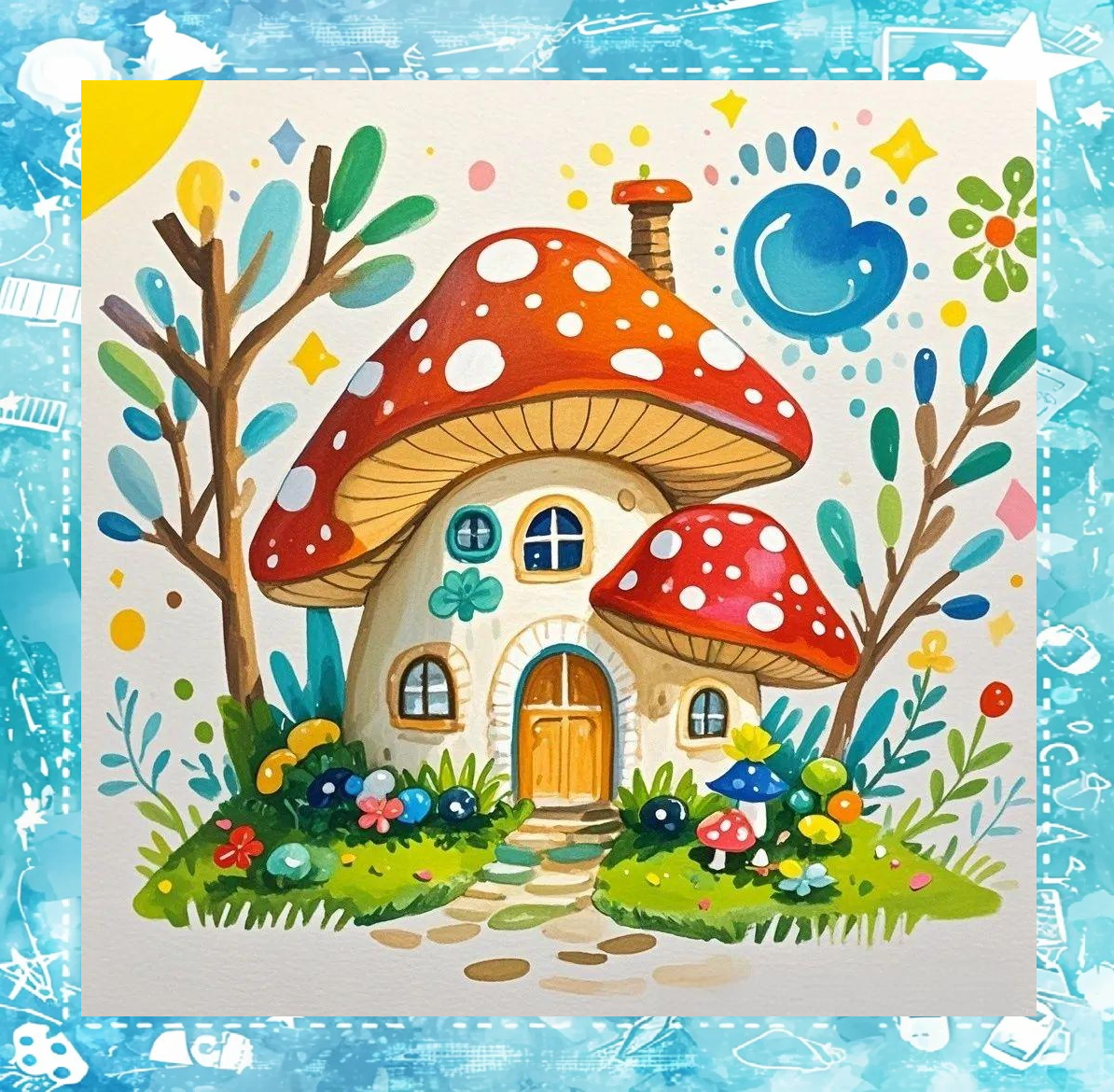 多种蘑菇房子简笔画,简单易学,色彩丰富,适合初学者练习与涂色