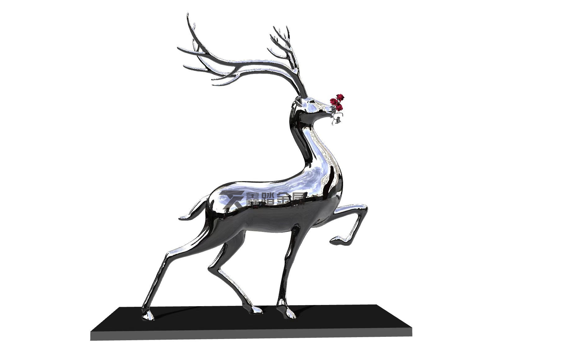 镜面不锈钢梅花鹿雕塑,公园抽象镜面鹿雕塑摆件绚丽婀娜