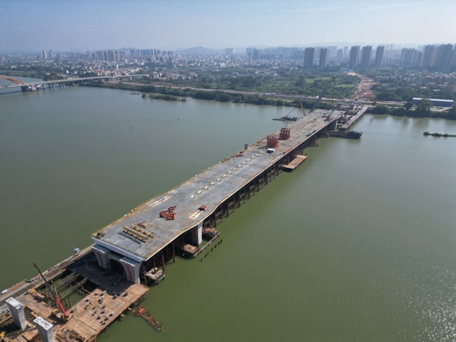 进入冲刺阶段!惠州鹅城大桥主桥钢梁提前14天合龙