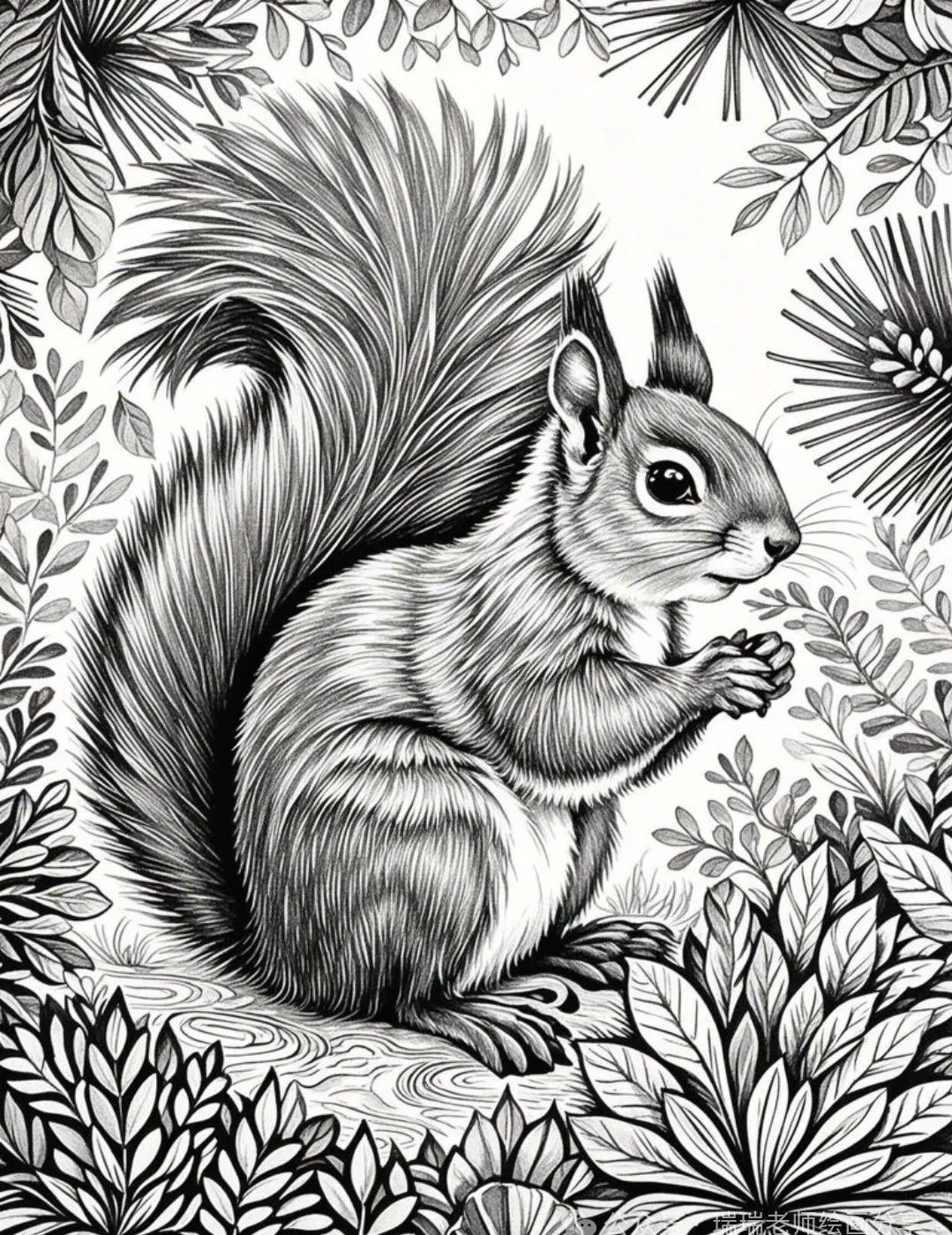 松鼠写生黑白线稿素材及绘制指导分享