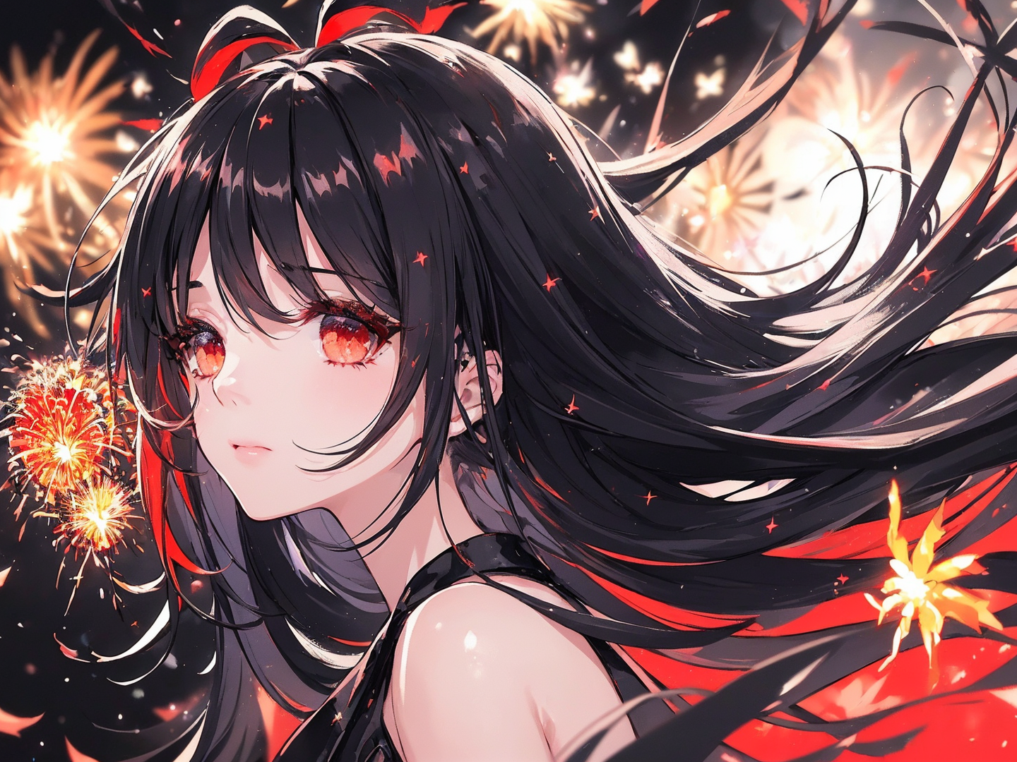 红眼冬娜在参加初秋的烟火会