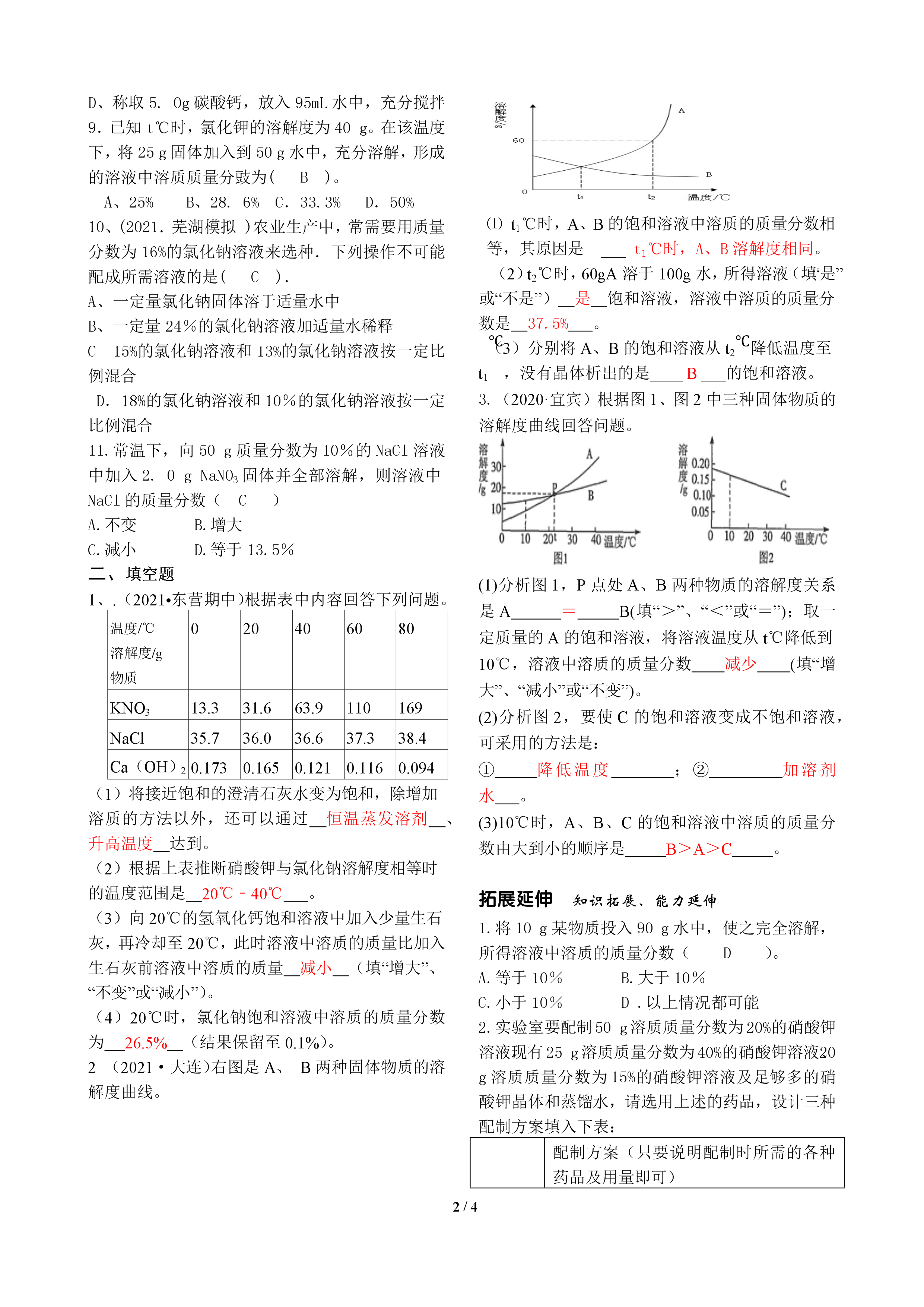 包含中考化学溶液专项（溶解度/溶质质量分数）的词条