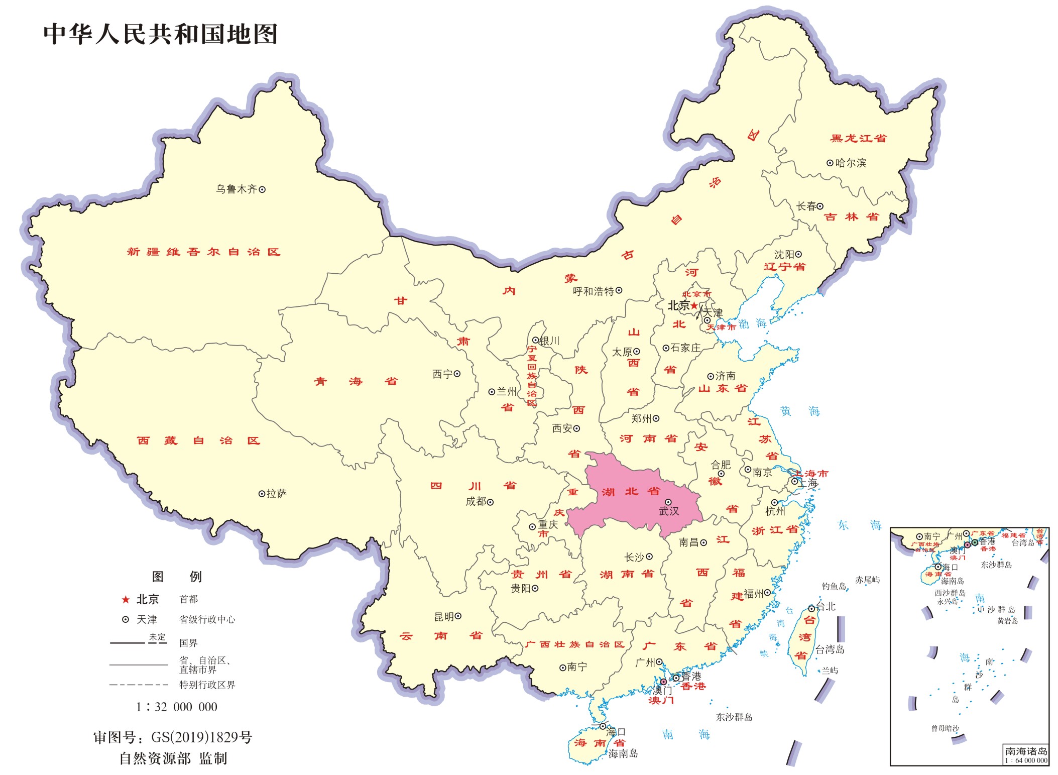 中华人民共和国-湖北省行政区划地图