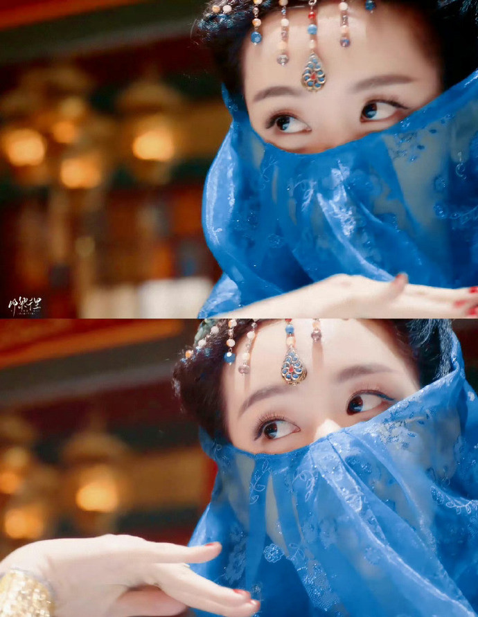 古装剧9位蓝色面纱美人白鹿赵露思谁更媚赵丽颖冷艳热巴遮脸还是顶级