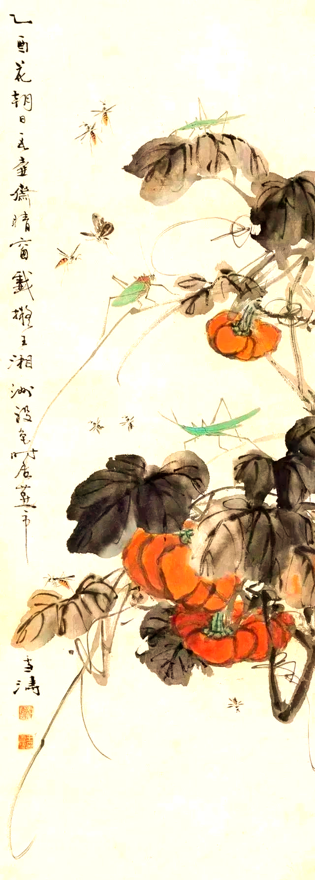 王雪涛笔下的南瓜:丰富文化寓意的生动描绘