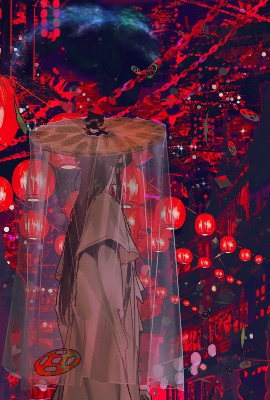 《天官赐福》漫画鬼市场景惊悚吓人,谢怜再次女装示人,软萌可爱