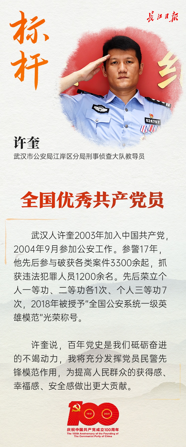 武汉市公安局江岸区分局刑事侦查大队教导员许奎:发挥党员民警先锋