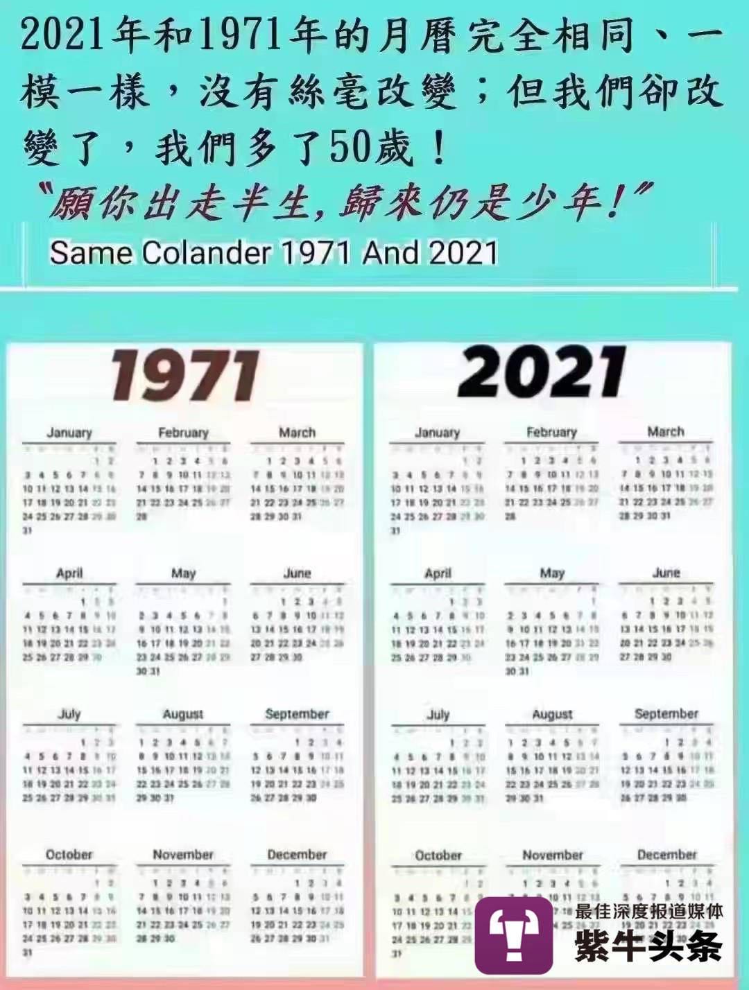 2021年日历和1971年一模一样?网友热议:时间没变,我们变了