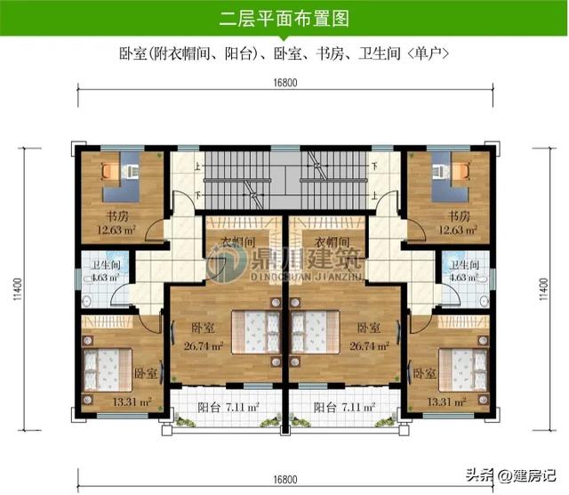 16米×10米三层双拼别墅,漂亮大气,6卧室,农村建主体60万