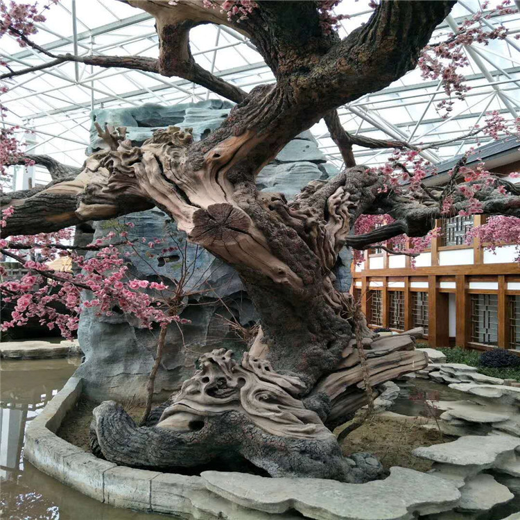 北京丰台室内假树造景施工厂家 房山仿真榕树造景工程承接