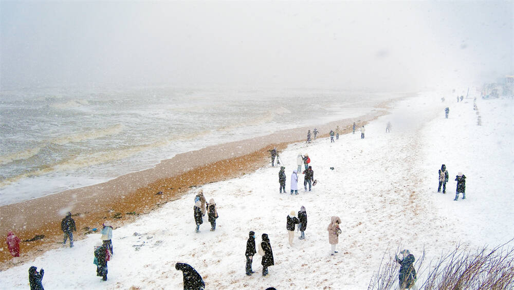 威海雪景海边图片