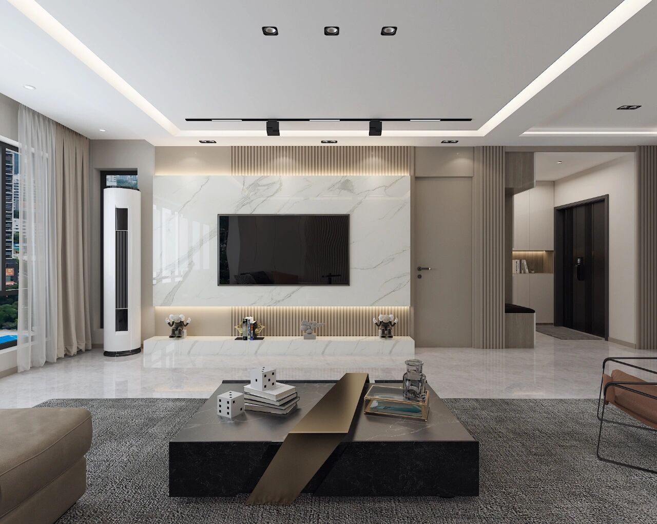 成都天府新区140平现代轻奢风无主灯的客餐厅设计更具高级感