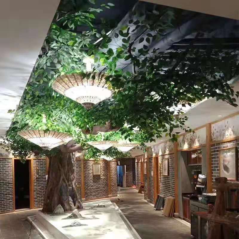 北京大兴酒店假树制作施工厂家 通州餐厅假山假树造景工程承接