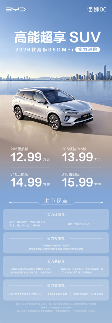 综合续航超1800km！2026款比亚迪海狮06DM-i上市：12.99万起