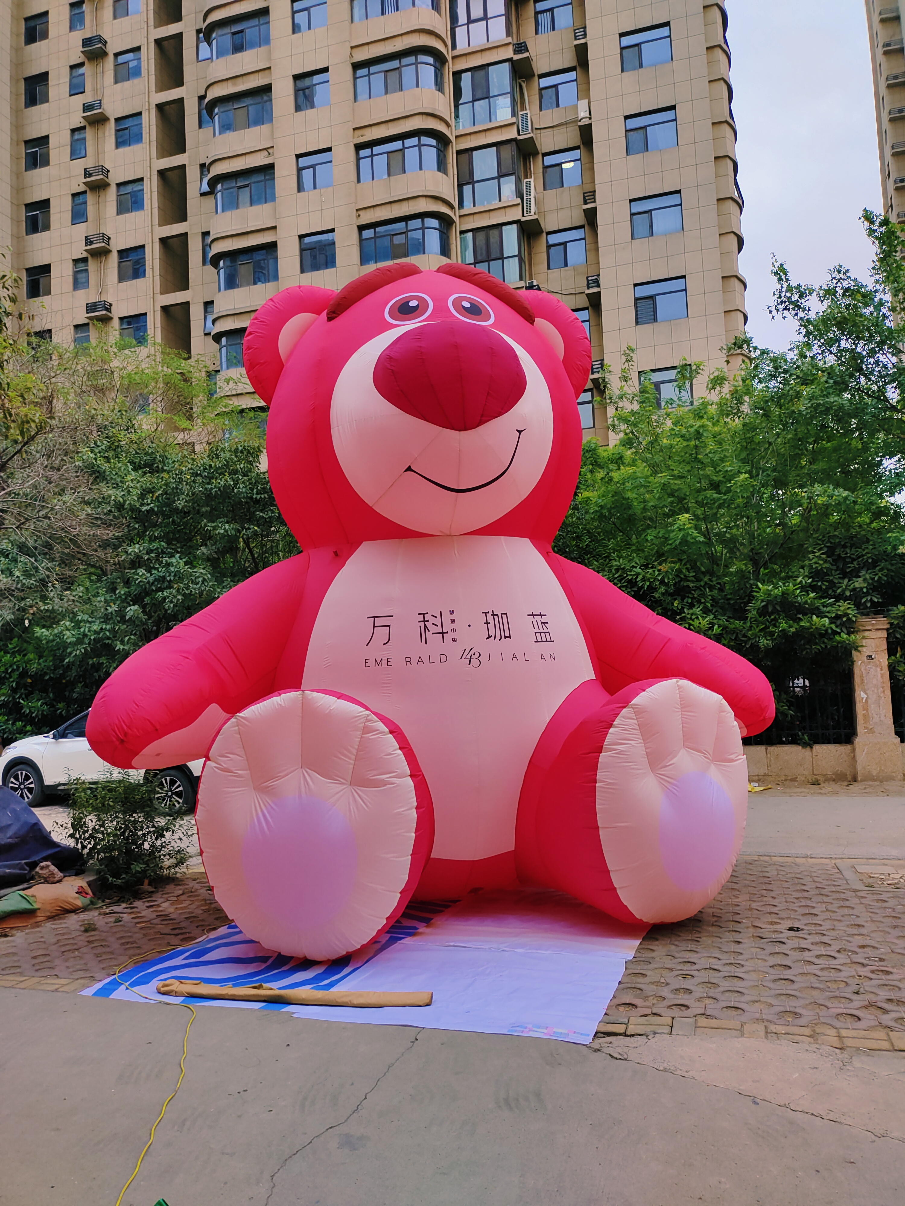 充气草莓熊气模丨网红熊卡通模型丨人穿行走熊玩偶服装