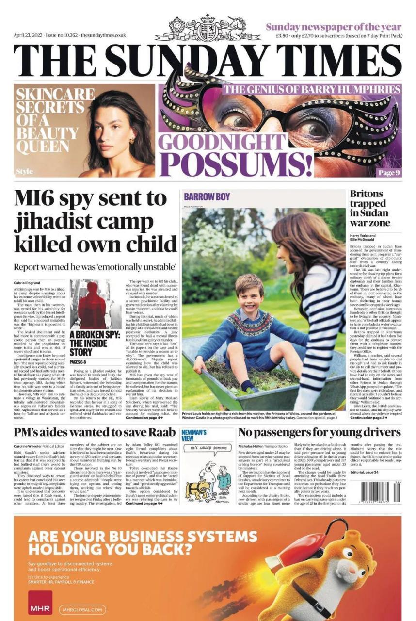 李文读报# 《星期日泰晤士报》在头版刊登照片报道,威廉王子夫妇的小