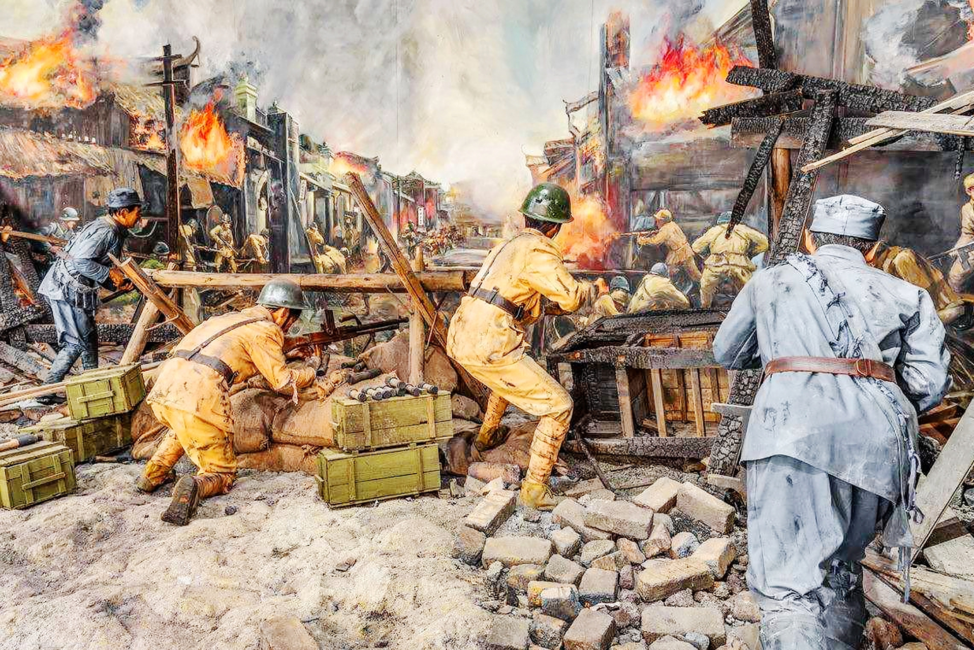 1937年淞沪会战,数名抗日青年壮烈牺牲在郊外.