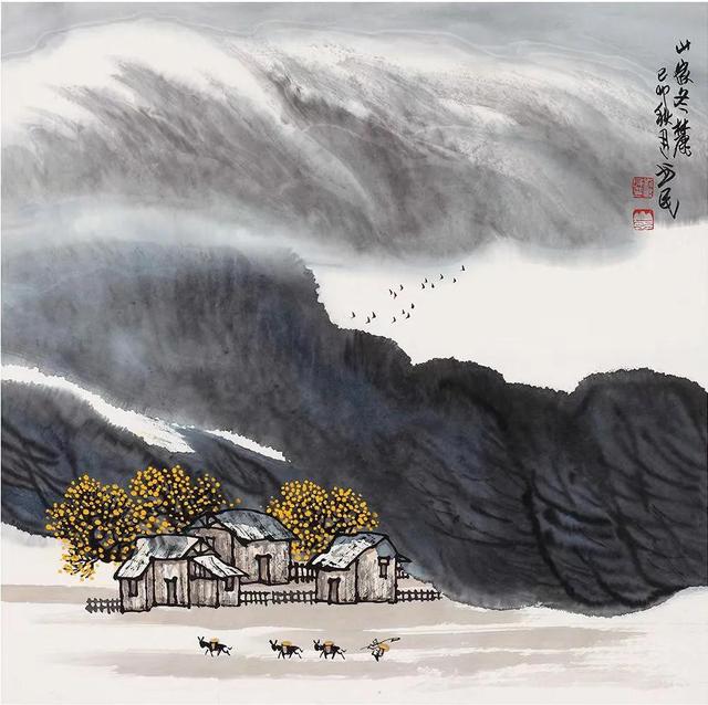 画家刘书民作品《山家冬麓》细节荐赏