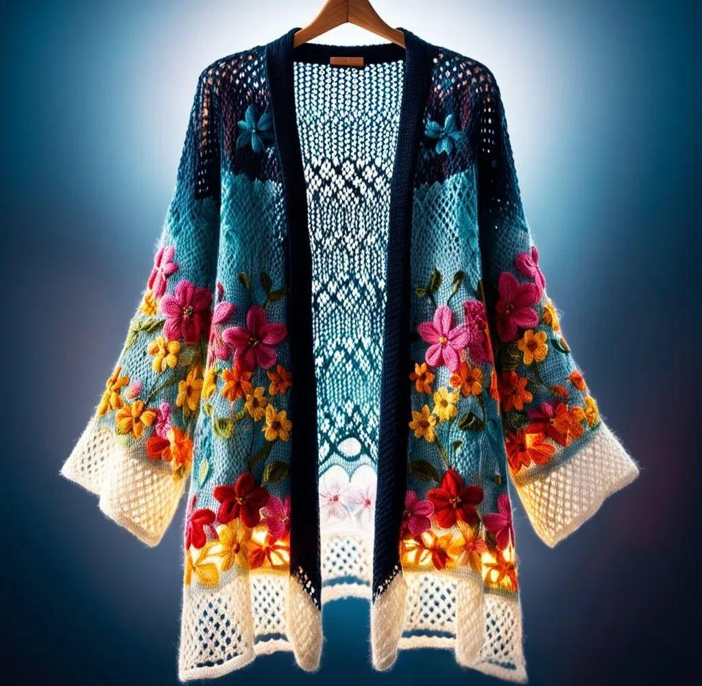 长寿花图案钩织开衫大衣指南
