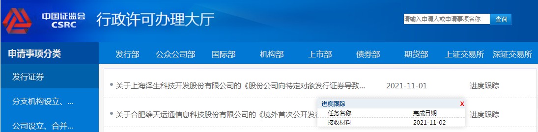 证监会:合肥维天运通信息科技股份有限公司境外首次公开发行股份申请