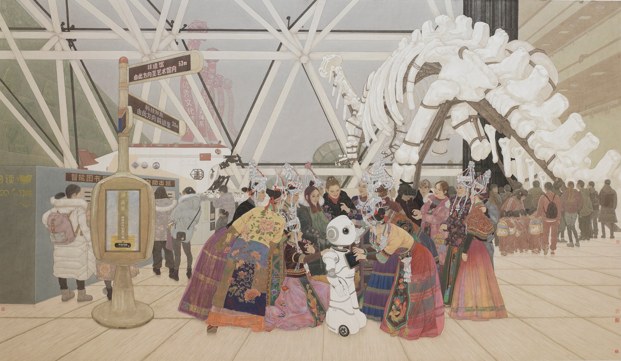 文化科技的共享时代(国画)  200×350厘米  2021年  桑建国 张学