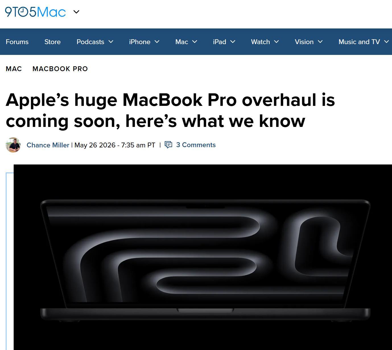 苹果MacBook Pro将迎史上最大改款：首发OLED触控屏与M6芯片