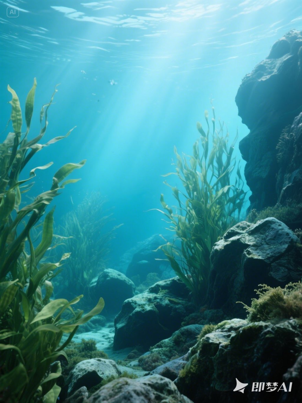 海底水草,岩石