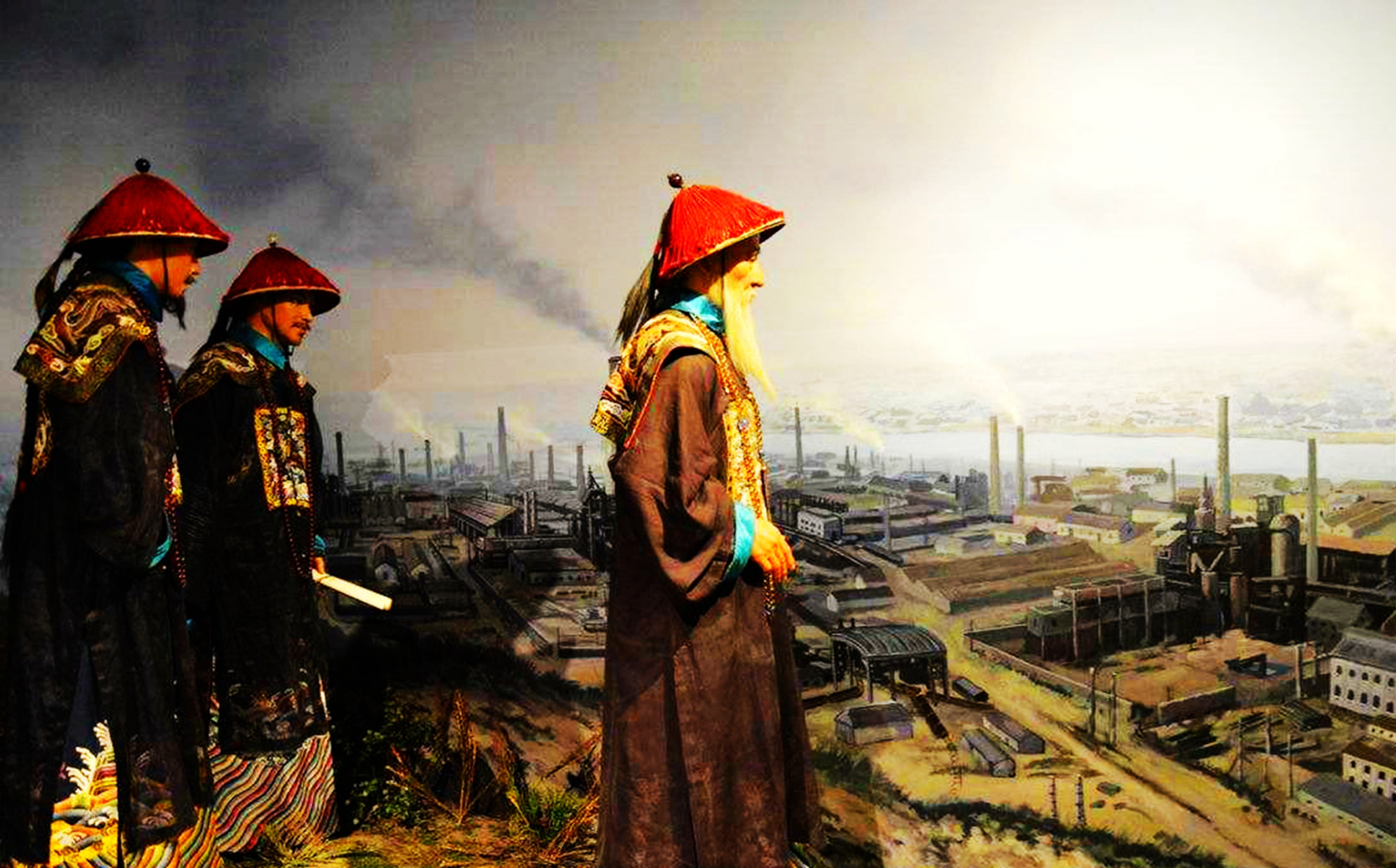 这张照片是清朝大臣张之洞率团视察京汉铁路时留下的.