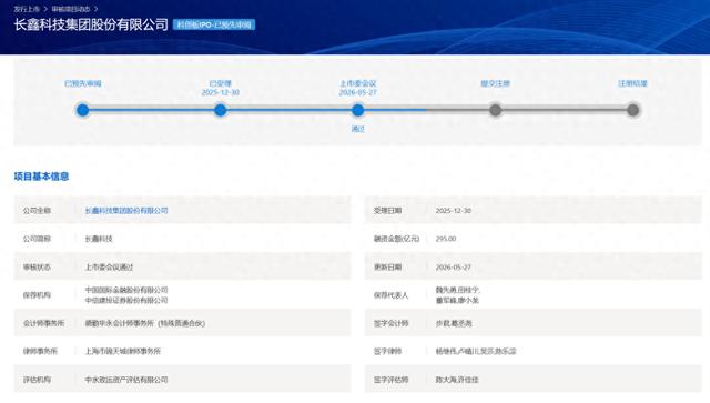 长鑫科技科创板IPO获上市委会议通过