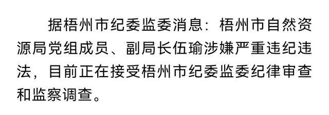 梧州市自然资源局党组成员,副局长伍瑜接受审查调查