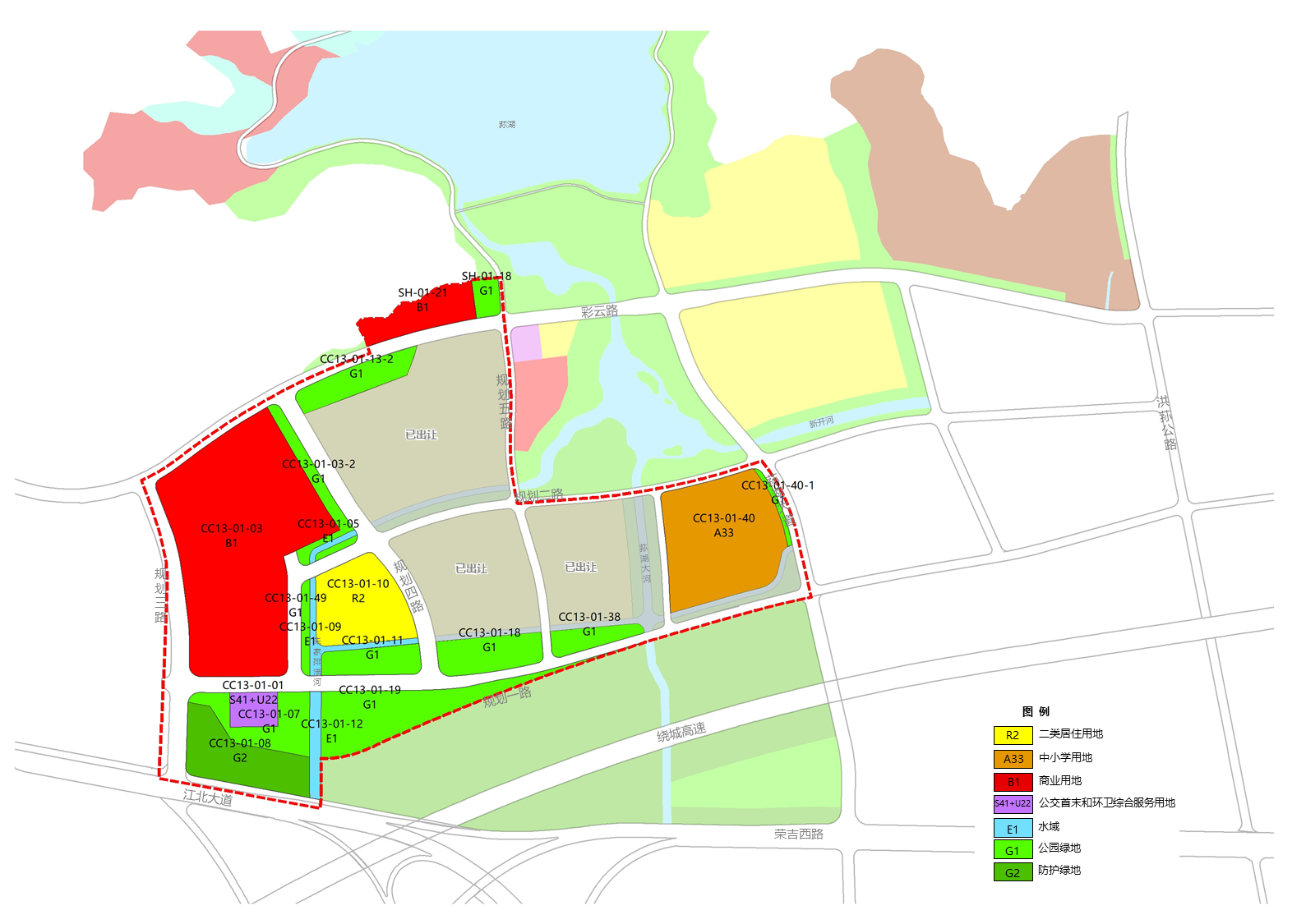 附图二:调整后荪湖地段用地规划图附图三:调整前洪塘地段用地规划图附
