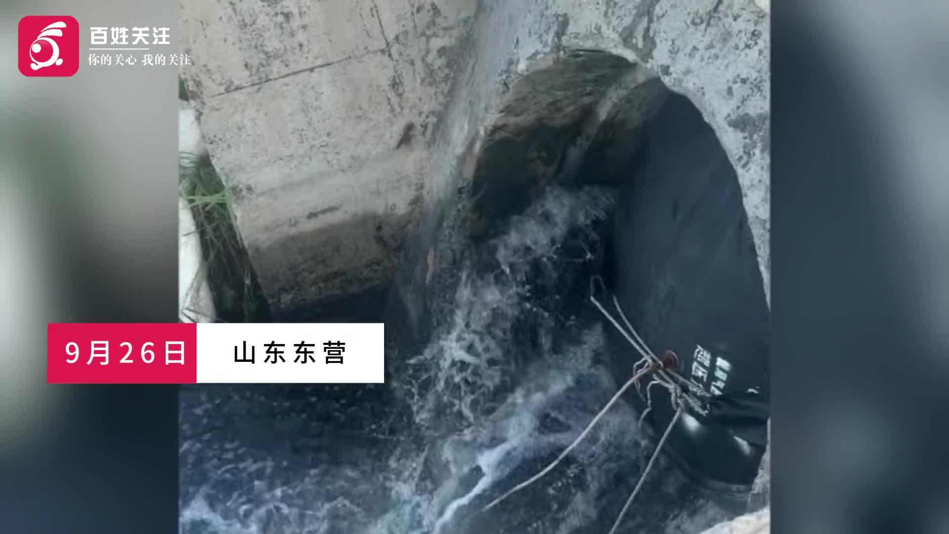 山东东营广利河一排水口排出黑水 街道办:非工业污水