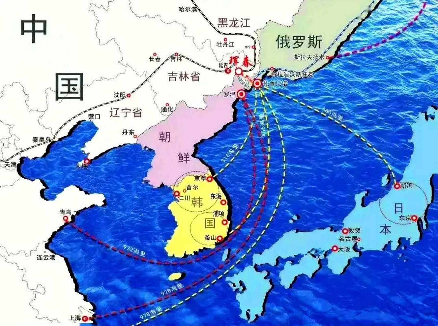 珲春的出海口如图一所示会比较好,这样咱们也能拥有了一个扎鲁比诺港.