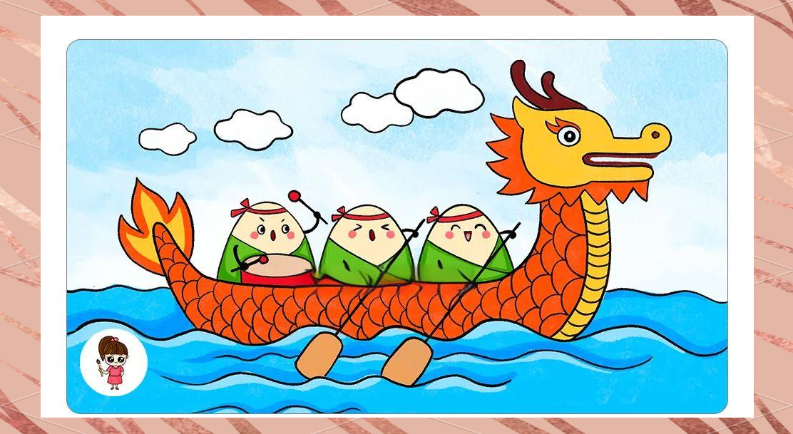 端午赛龙舟简笔画,用线条画出一片端午风情