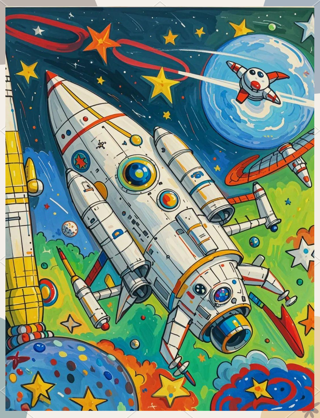 探索宇宙的航天航空主题儿童画