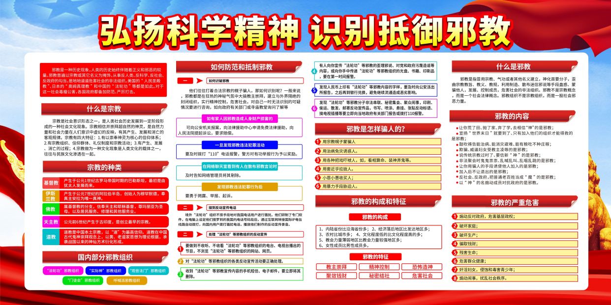 崇尚科学反对邪教社区街道教育展板