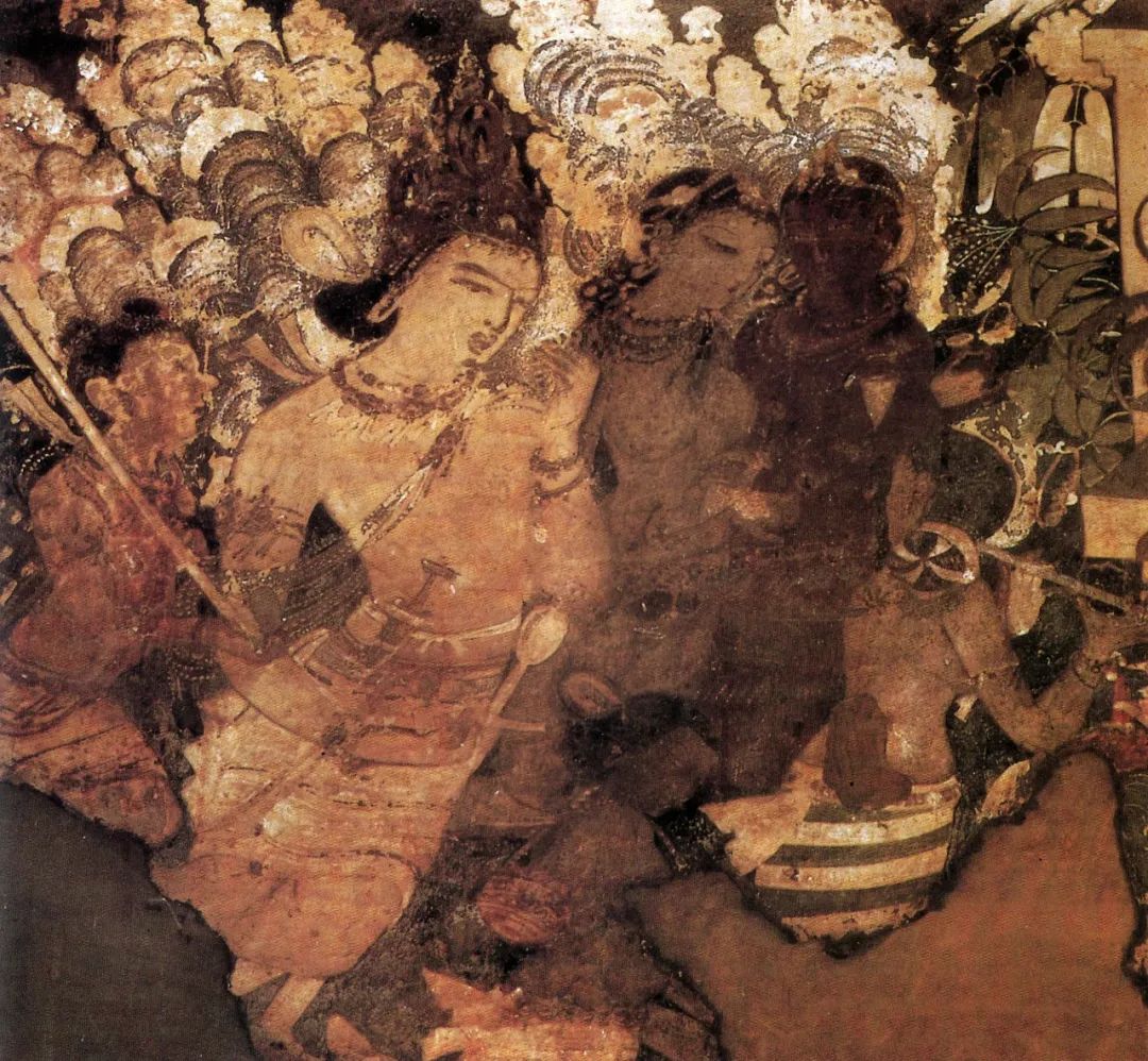 阿旃陀石窟壁画:因陀罗与天女们