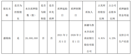 汇嘉时代控股股东潘锦海质押2000万股 用于支持公司生产经营