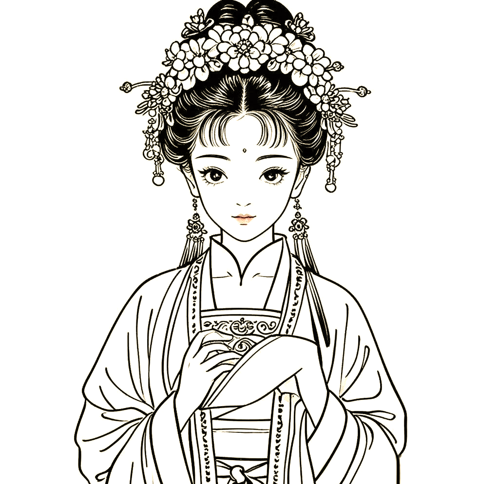 如何用简笔画绘制簪花美女