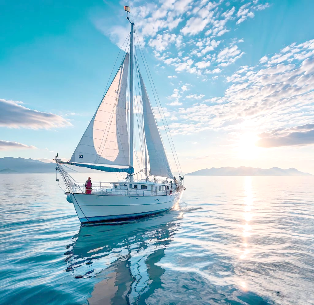 黄昏时分,在游轮上欣赏海景的宁静与祥和