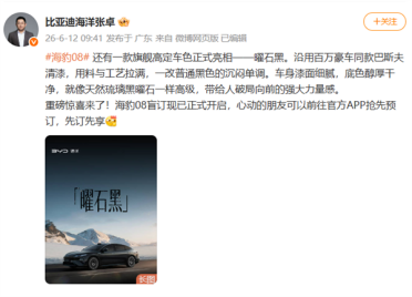 百万级同款车漆！比亚迪海豹08曜石黑亮相：盲订同步开启